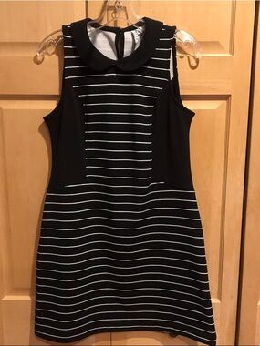 Elle Black and White Striped Mini Dress with Collar